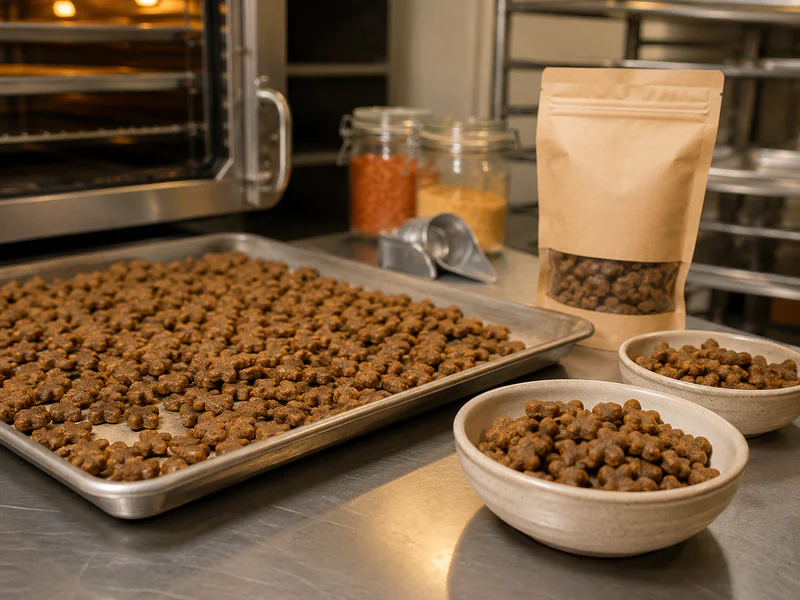 Baked dry dog food with premium shelf look