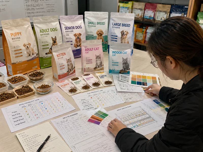 Dog and cat food range organized by life stage