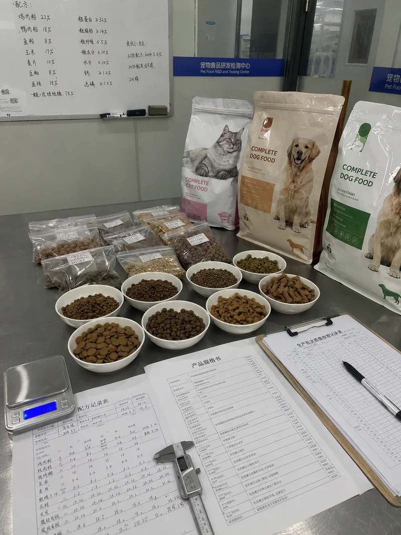 Dry cat food kibble produced at a China OEM pet food factory