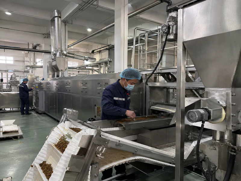 Dry pet food production line inside the factory