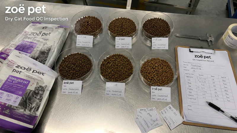Dry cat food quality control