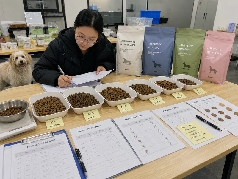 Dog feeding trial to check palatability and digestion