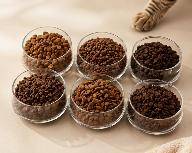 Dry cat food kibble produced at a China OEM factory