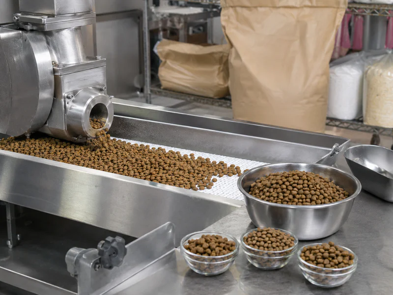 Extruded dry dog food kibble