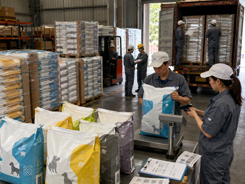 Dry dog food for long-distance supply markets