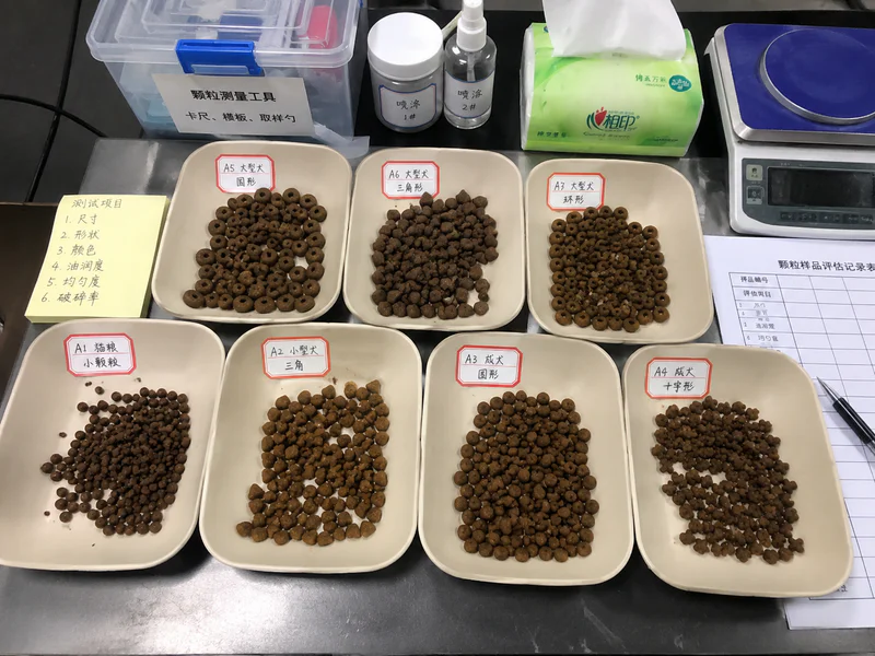 Checking kibble size, shape, and appearance