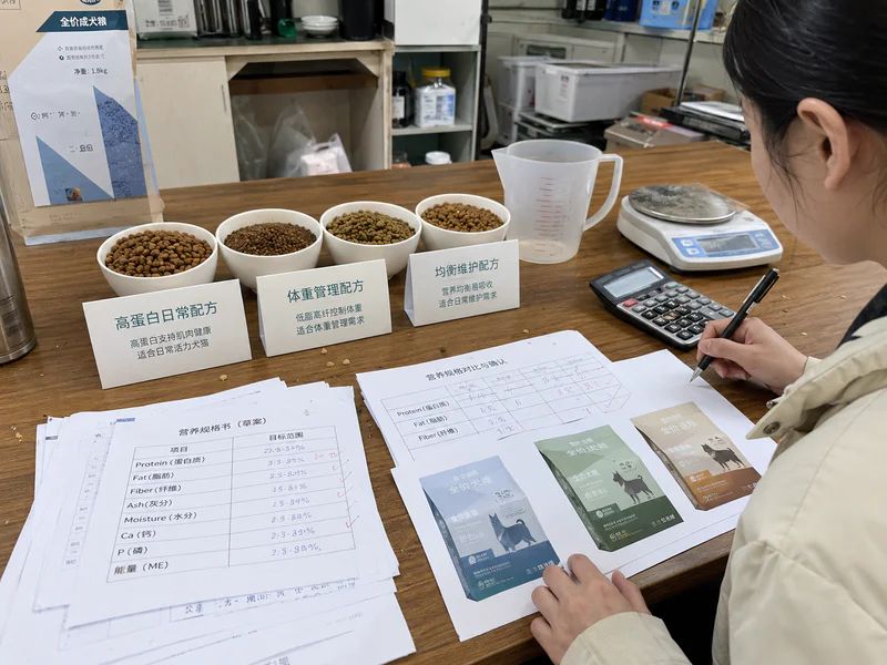 Nutrition specification chart for pet food