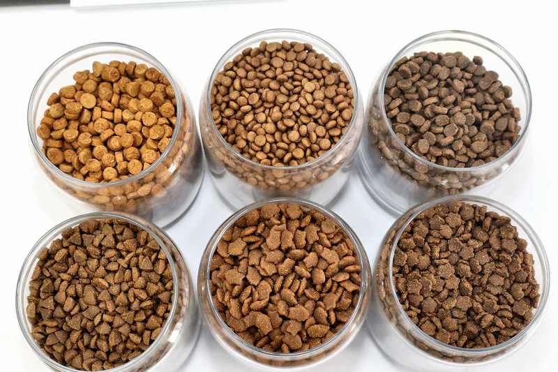 Dry dog kibble size comparison for different dog types