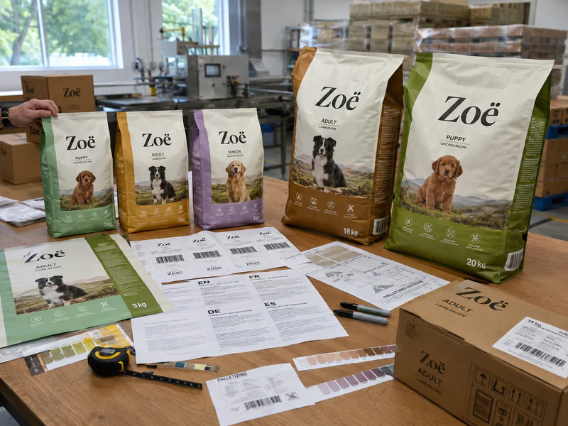 Private label dry dog food packaging coordination