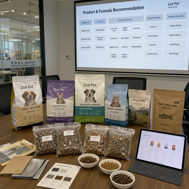 Comparing dry dog food and dry cat food product directions