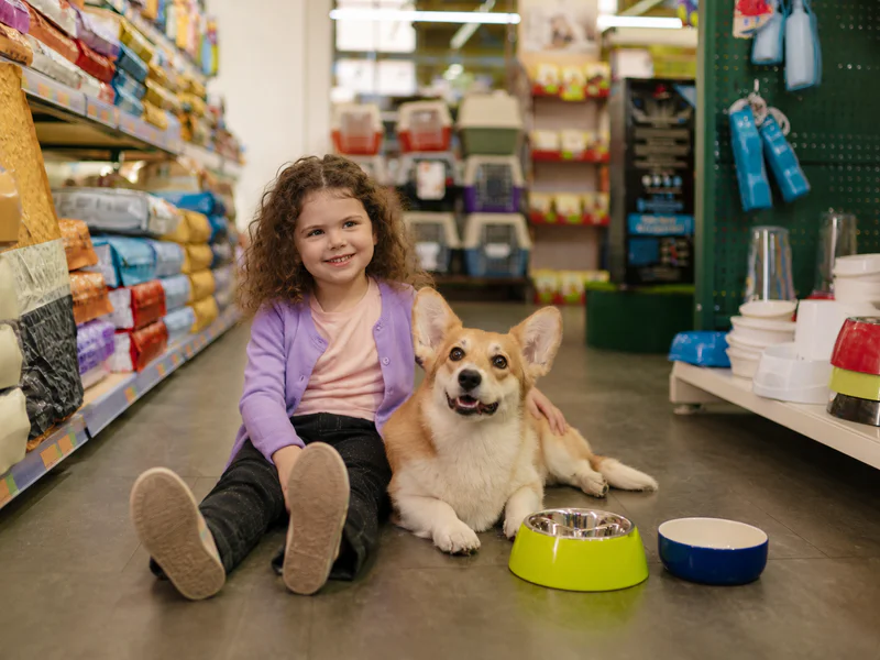 Shelf-ready dry dog food bags for pet stores and supermarkets