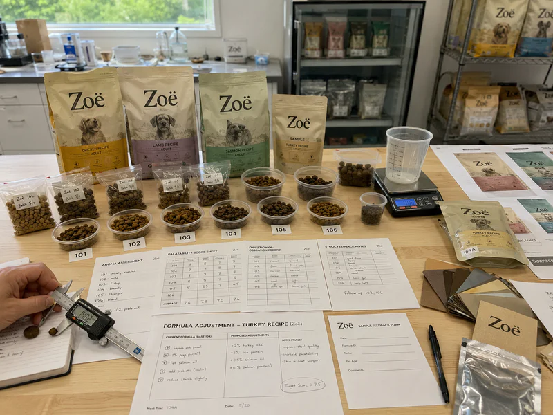 Sample testing before dry dog food bulk production