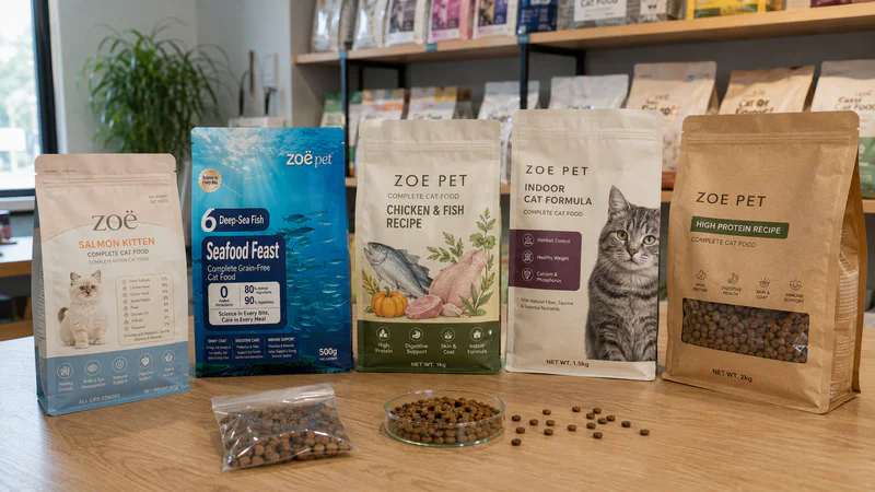 Small retail dry cat food packs