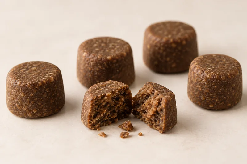 Botanical Blend Soft Chews pellet texture concept on a neutral studio background