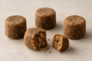 Calming Soft Chews pellet texture concept on a neutral studio background