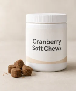Cranberry Soft Chews private-label packaging concept on a neutral studio background