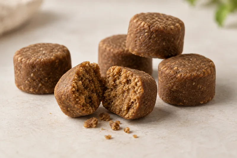 Digestive Support Soft Chews pellet texture concept on a neutral studio background