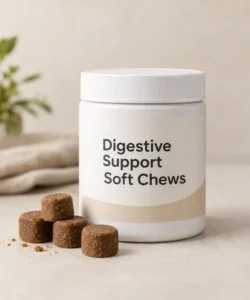 Digestive Support Soft Chews private-label packaging concept on a neutral studio background