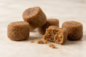 Multivitamin Soft Chews pellet texture concept on a neutral studio background