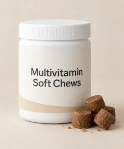 Multivitamin Soft Chews private-label packaging concept on a neutral studio background