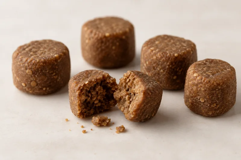 Oral Care Soft Chews pellet texture concept on a neutral studio background