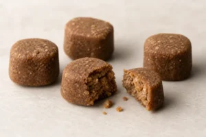Skin Sensitivity Soft Chews pellet texture concept on a neutral studio background