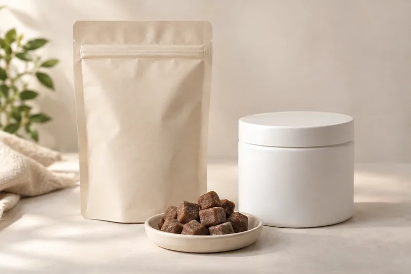 Alternative Soft Chew Packaging Concepts on a neutral background