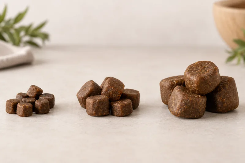 Relative Soft Chew Size Concepts on a neutral background